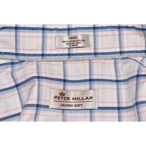 PETER MILLAR $149 Crown Soft Cotton Silk Plaid Button-Up Shirt Men's Small - Picture 4 of 4